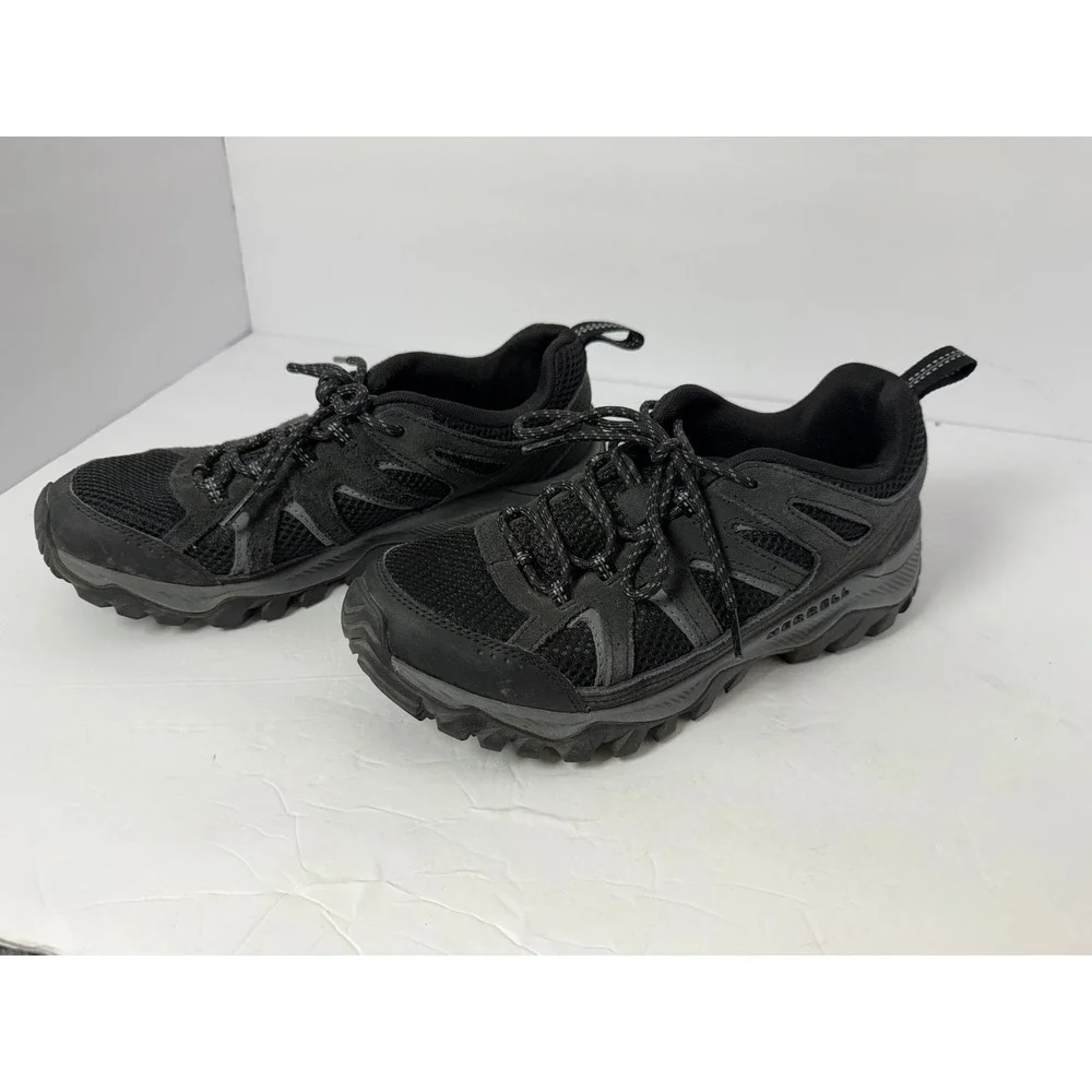 Merrell Alverstone Mens Hiking Shoes Black Charcoal Suede Mesh J036305 Size 8.5